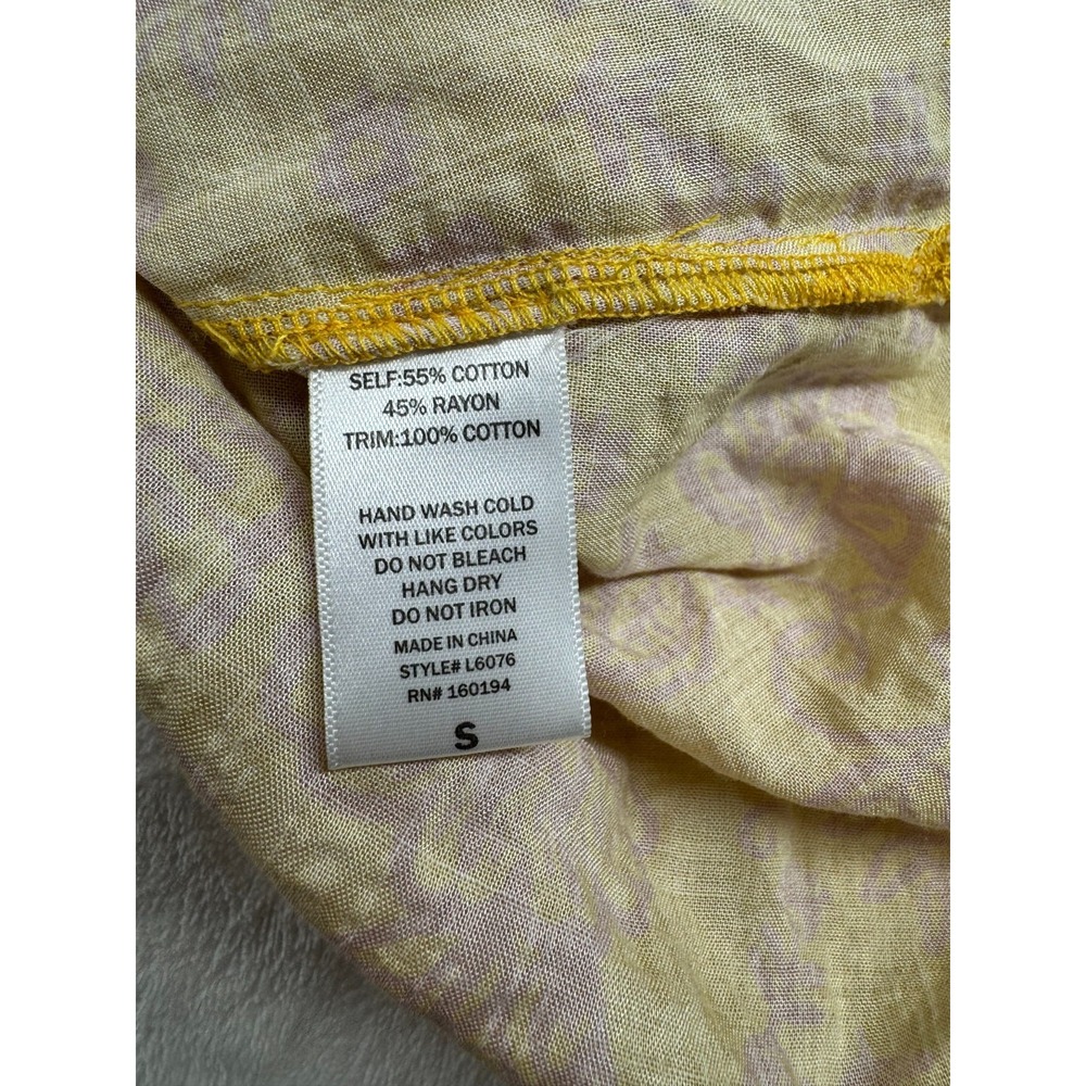 By Together Imogene Paisley Floral Blouse Top Women's Small Yellow Pink Tassels‎ - Picture 6 of 10
